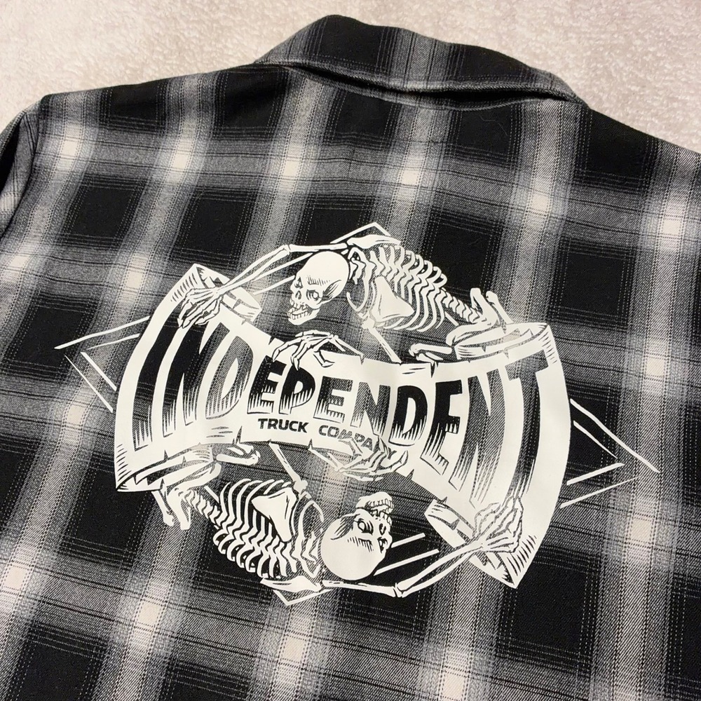 Independent Truck Co Flannel Shirt Skeleton Logo Graphic Shadow Plaid Men XL